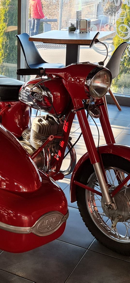 java, motorcycle, retro, red