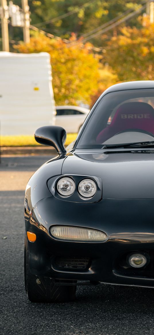 mazda rx 7, mazda, car, black, headlight