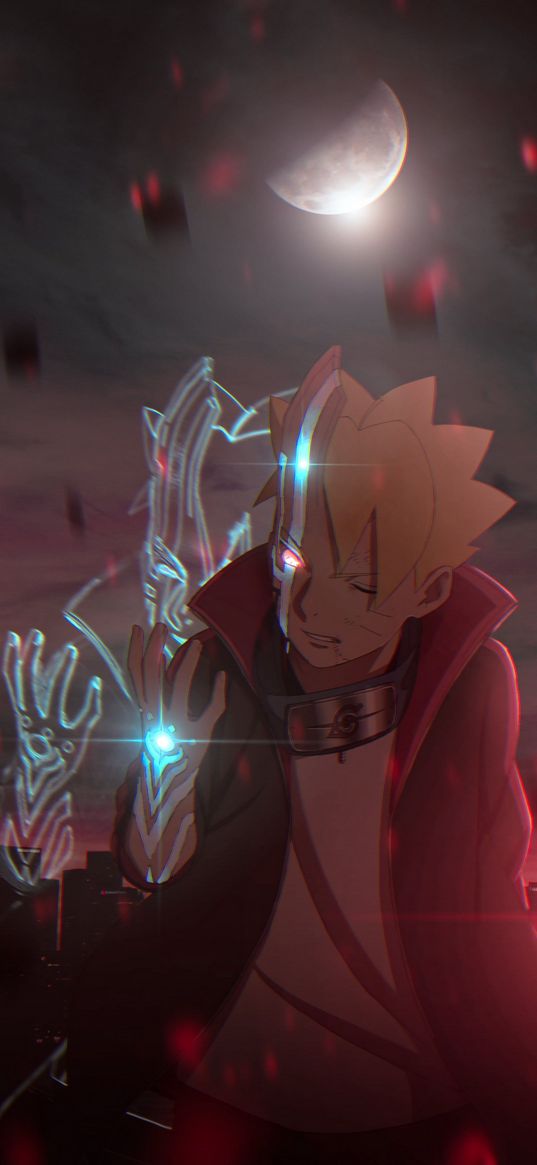 boruto, naruto, anime, guy, phantom, bandage, art, moon