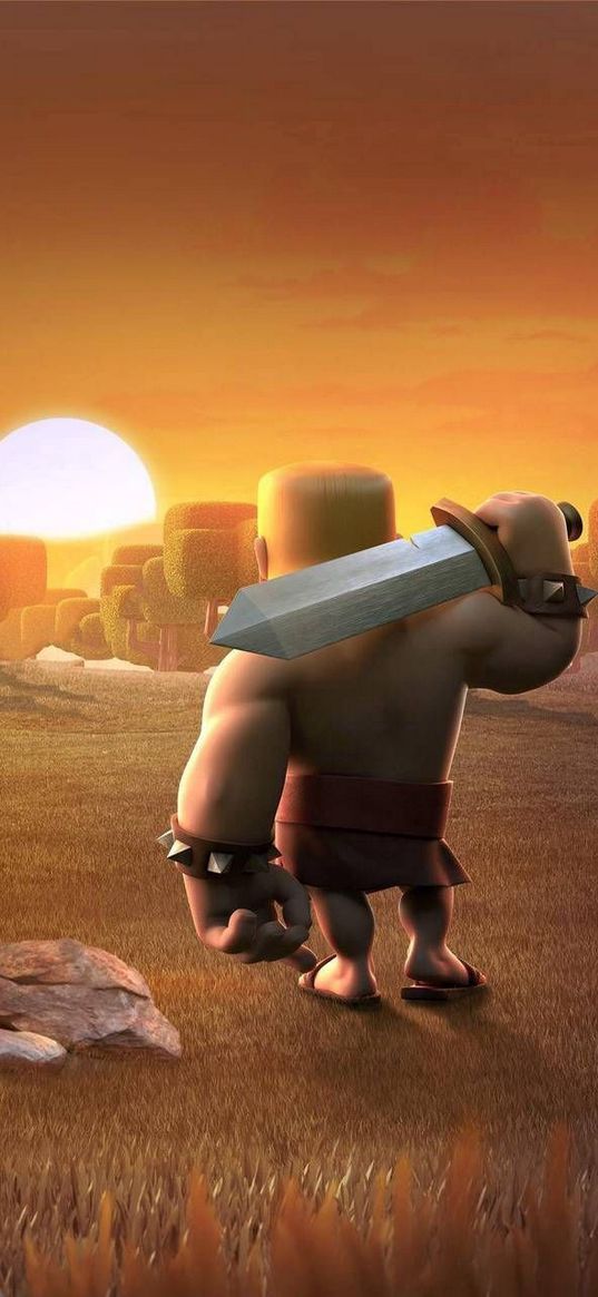 clash of clans, barbarian, games, hero, sunset, art