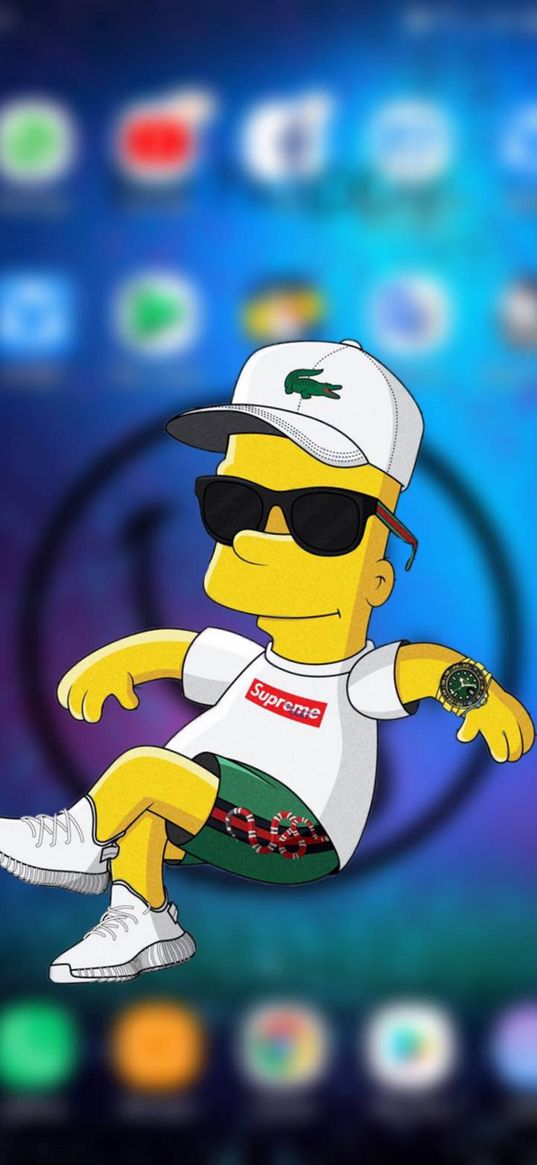 bart simpson, simpsons, cartoon, series, glasses, cap