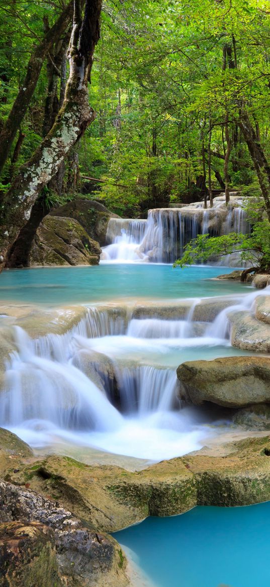 water fall, trees, nature, rocks