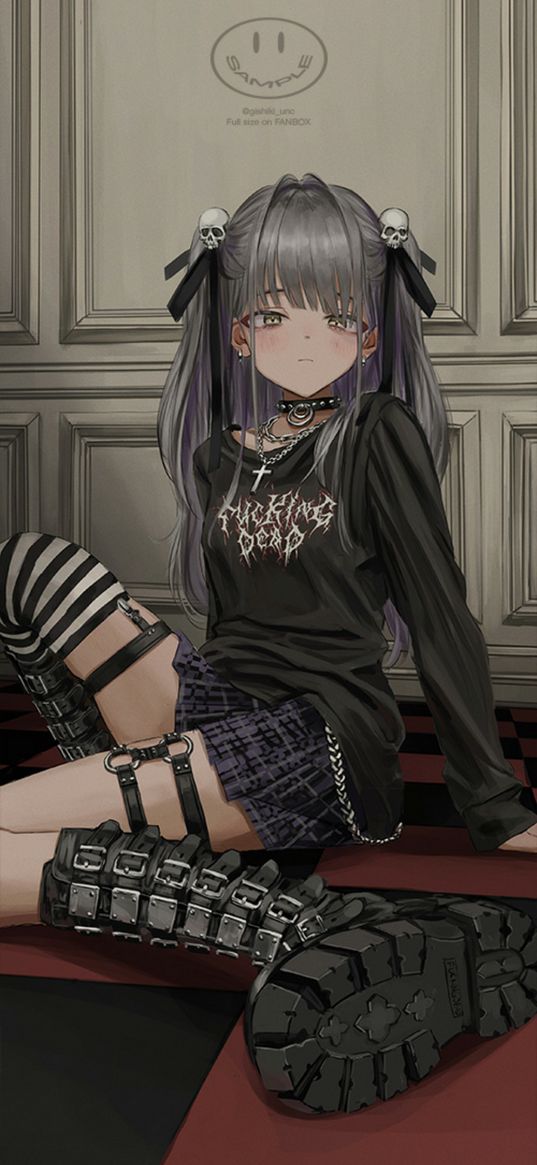 girl, goth, anime, boots, dark, art