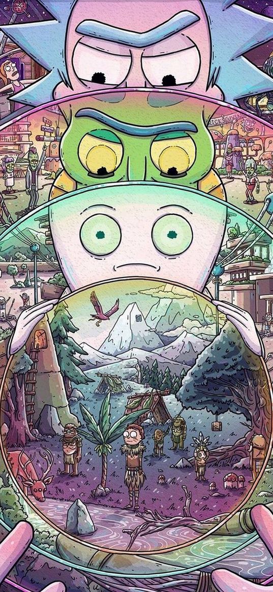 rick and morty, rick, morty, portal, cartoon, characters, art