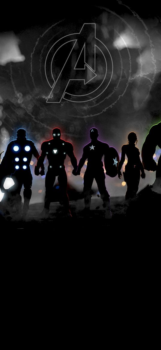 avengers, superheroes, marvel, logo, silhouettes, art