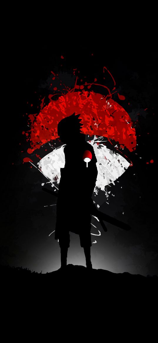 itachi uchiha, itachi, naruto, anime, guy, silhouette, symbol, red, white, black