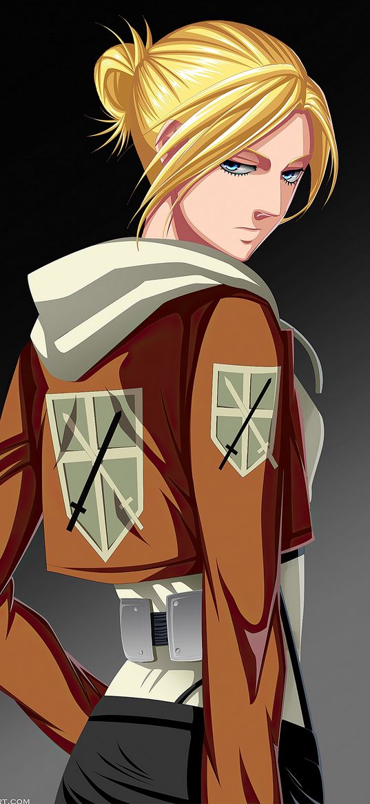 annie leonhart, attack on titan, anime, girl, jacket, shield, art