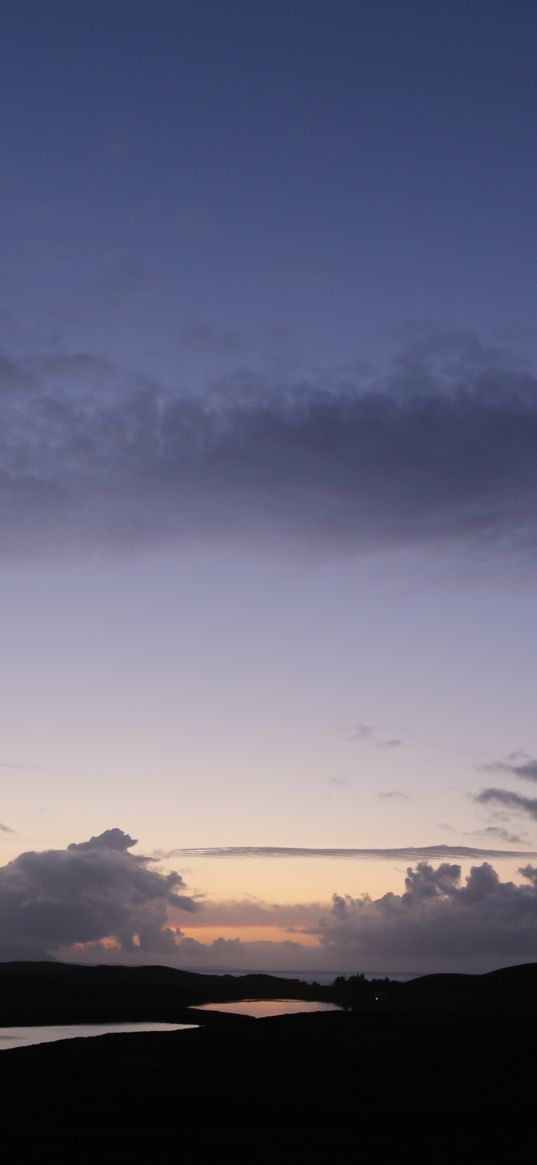 ponds, hills, twilight, landscape, nature