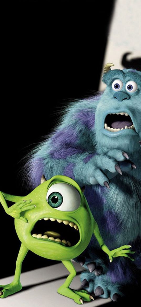 mike wazowski, sally, monsters inc, cartoon, monsters, art