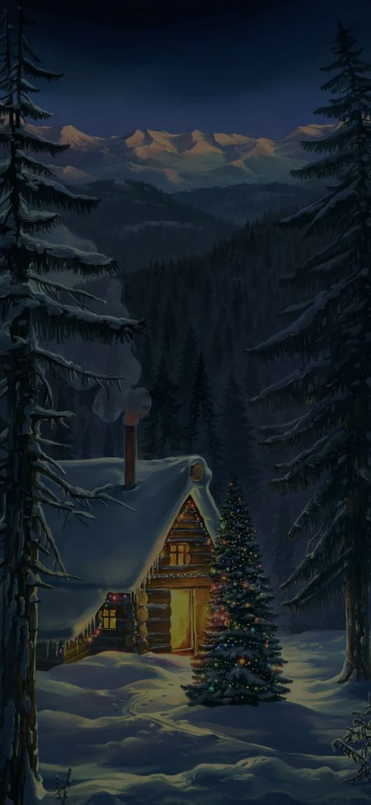 house, hut, forest, winter, snow, tree, new year, nature