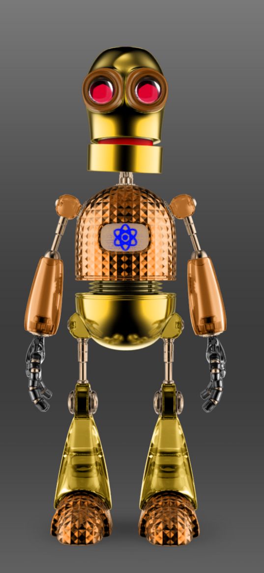 robot, steampunk, gold, glass