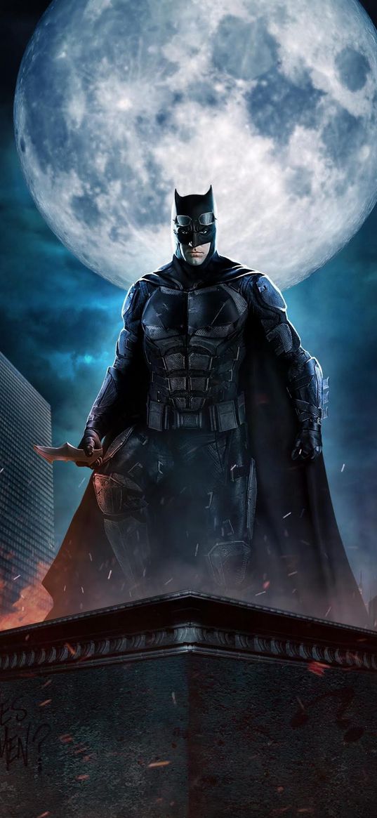 batman, bat, moon, night, superhero