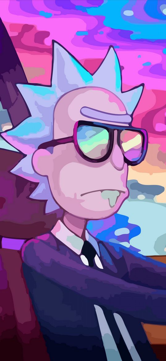 rick and morty, character, hero, cartoon, retrowave