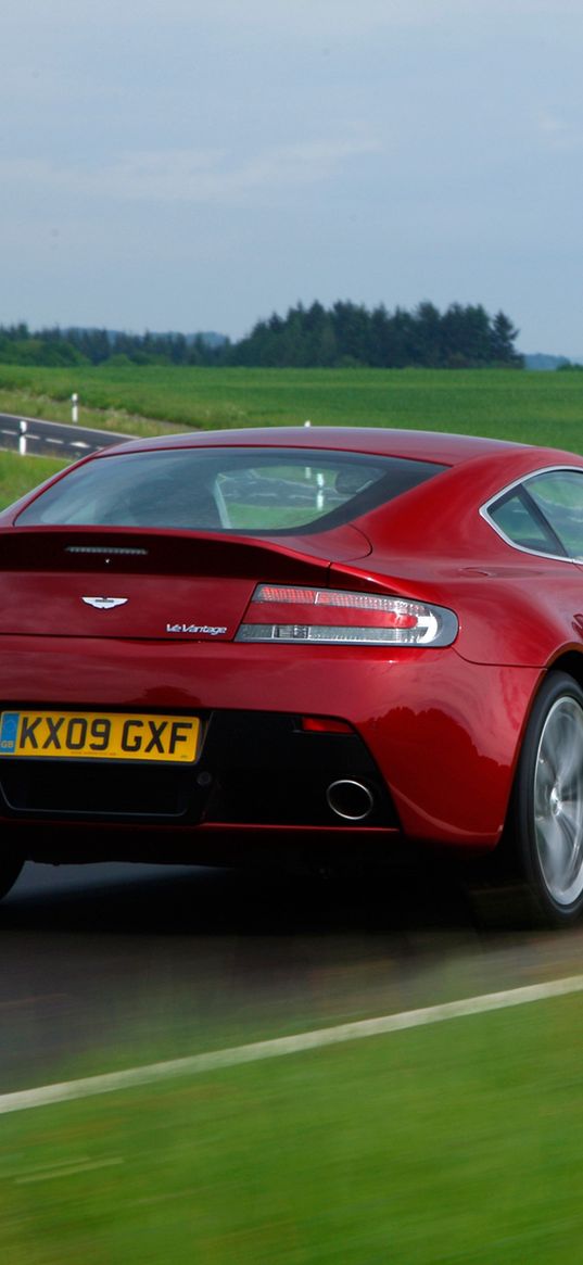 aston martin, v12, zagato, 2009, red, rear view, cars, track, speed