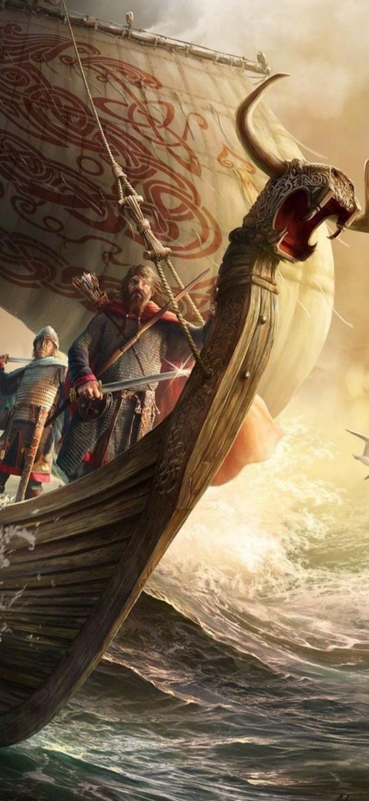 vikings, sea, art, drakkar, ship