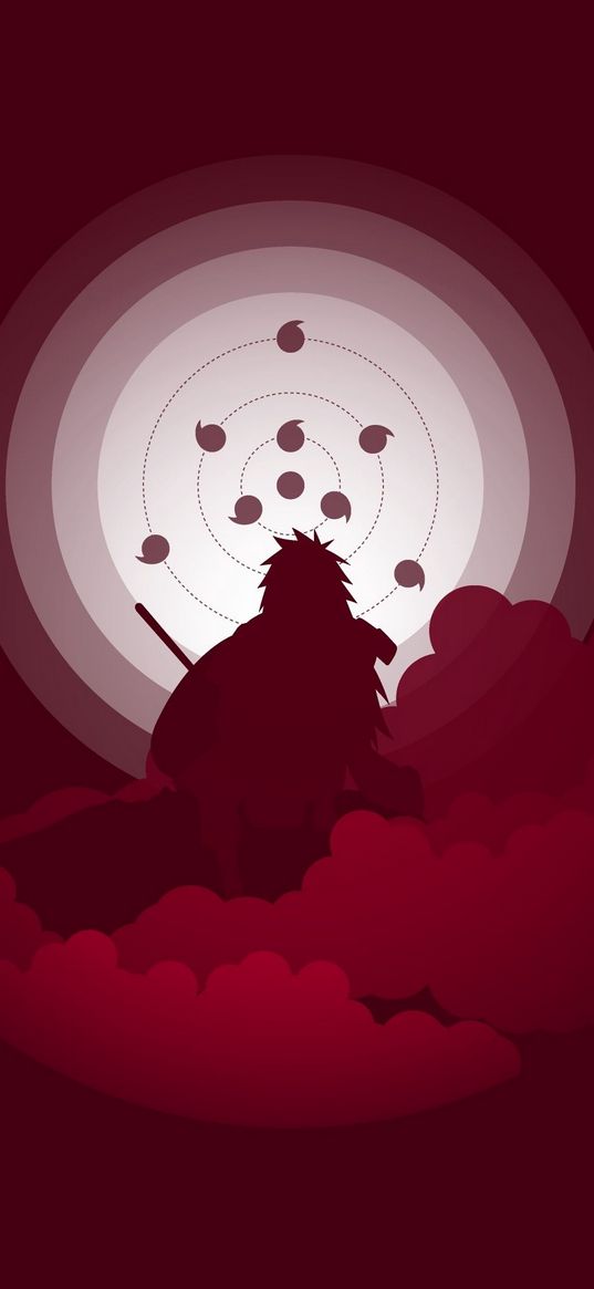 naruto, madara, red, anime, cartoon, silhouette