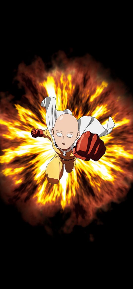 anime, one-punch man, saitama, blow, fist