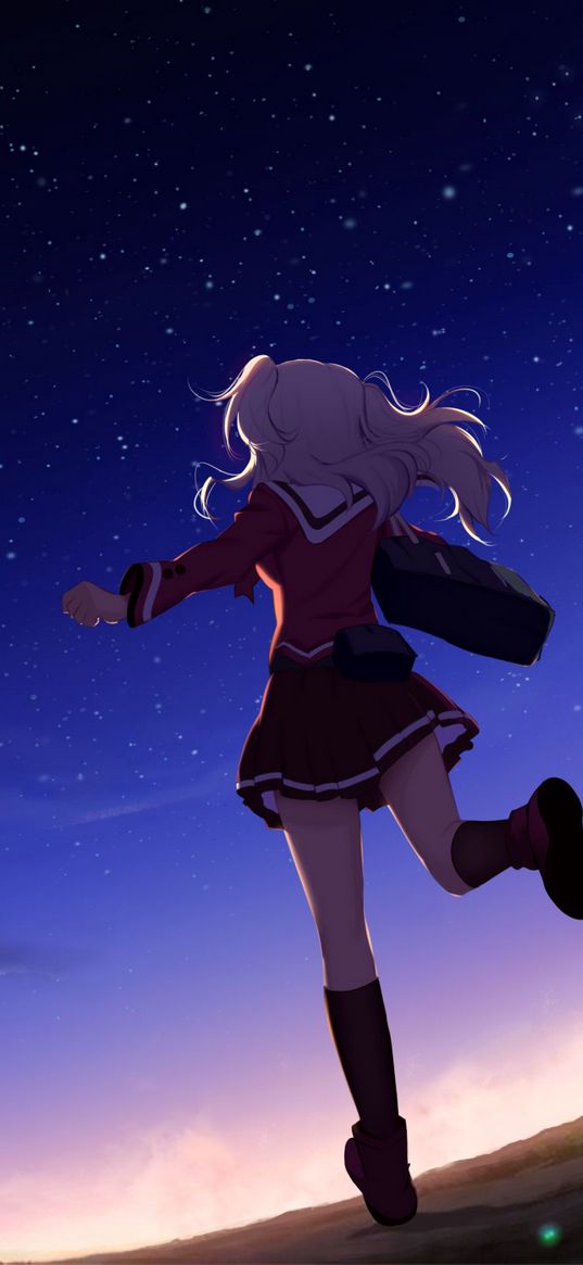 anime, girl, night, sky, charlotte