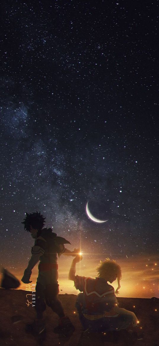 anime, my hero academia, deku, night, moon