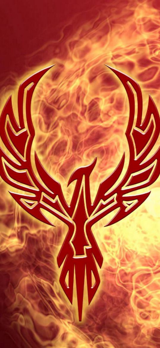 red bird, phoenix, symbol, fire