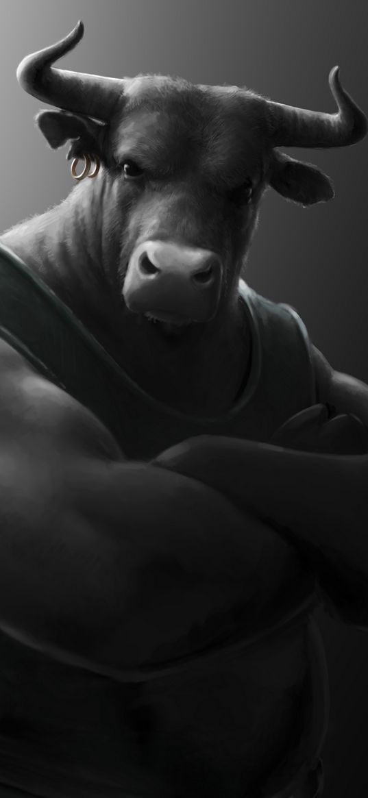 bull, animal, grey, angry, art