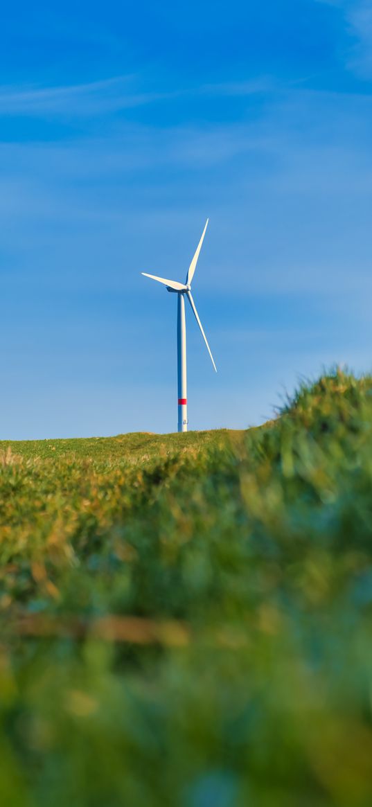 wind turbine, grass, minimalism