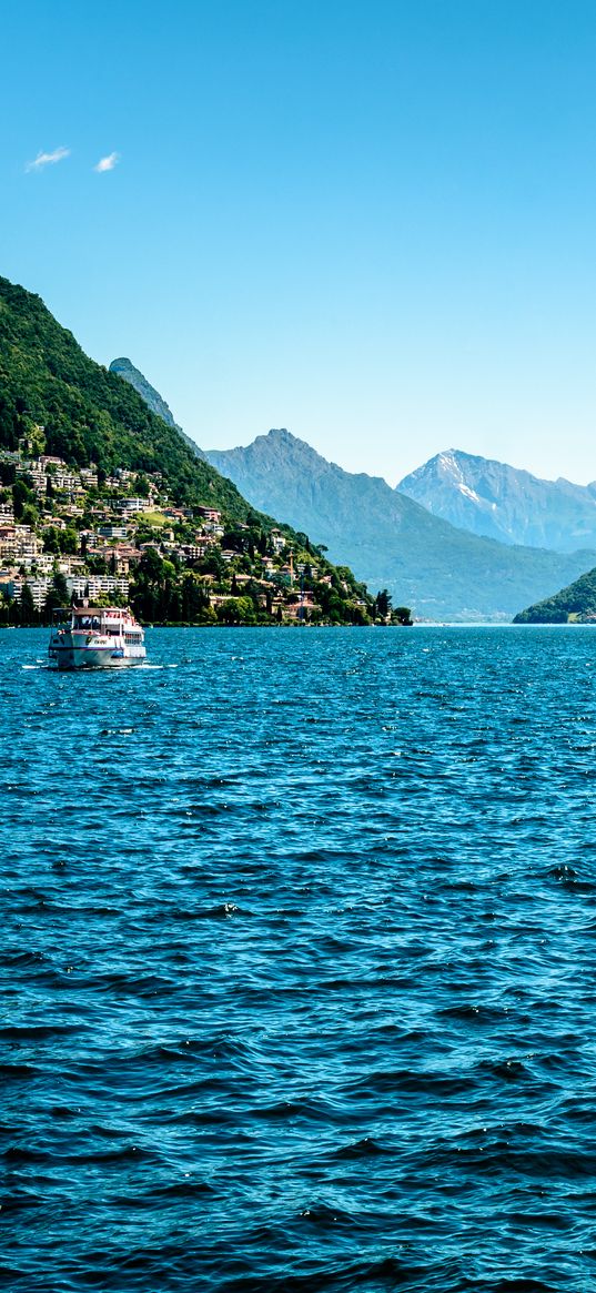 boat, mountains, sea, nature