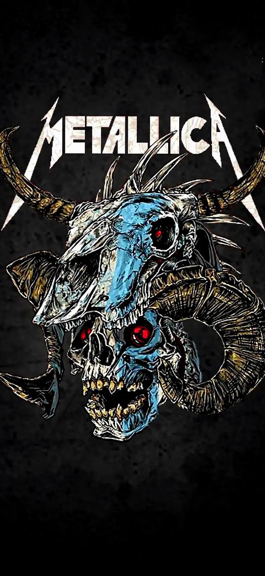 metallica, rock band, rock, skeleton, skull, horns, black background