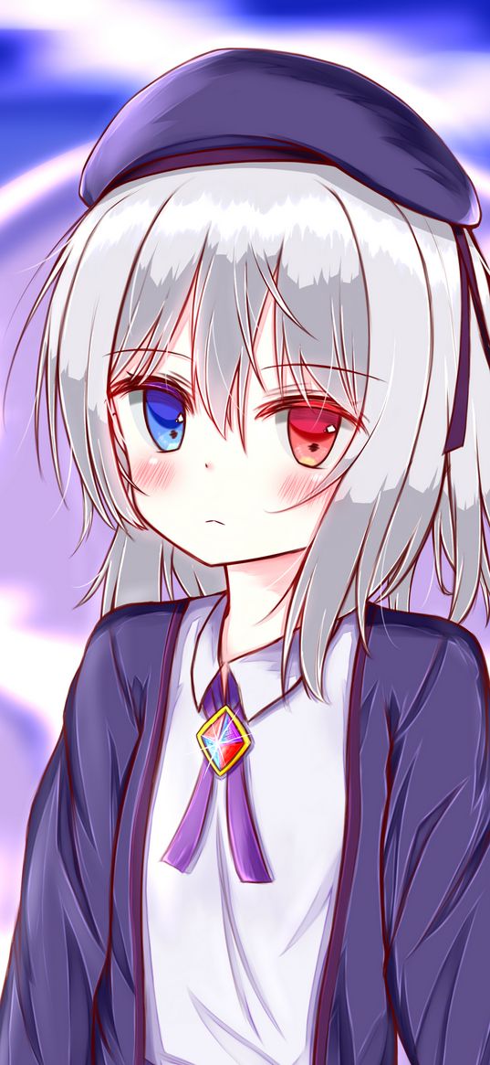 girl, heterochromia, sadness, anime