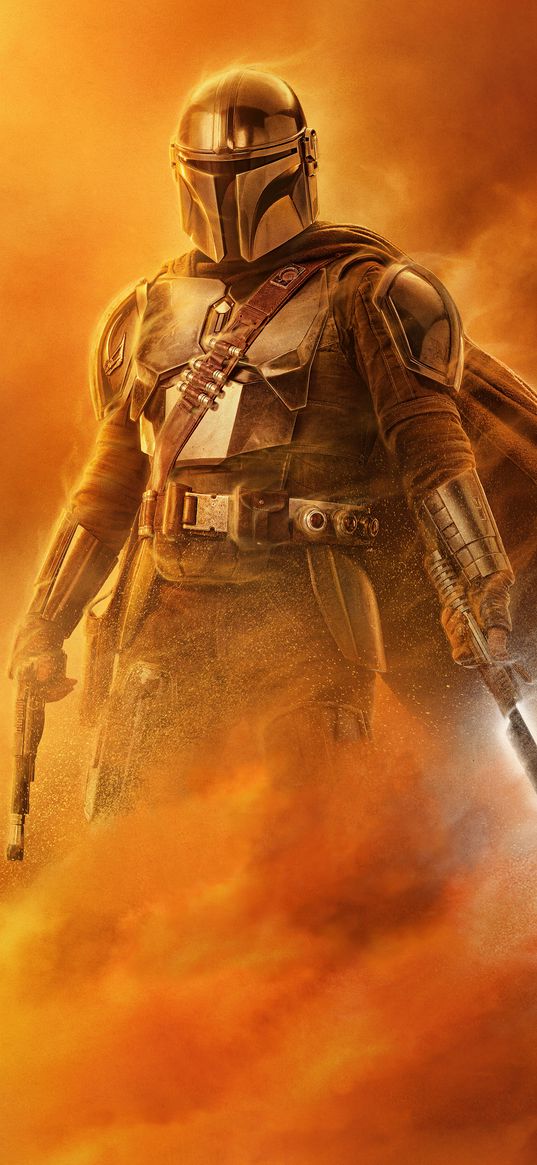 mandalorian, tv series, star wars, warrior, helmet, weapon, sand, poster