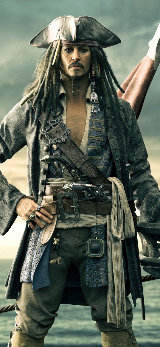 jack sparrow, johnny depp, pirates of the caribbean, movie, pirate, man, dreadlocks, sea