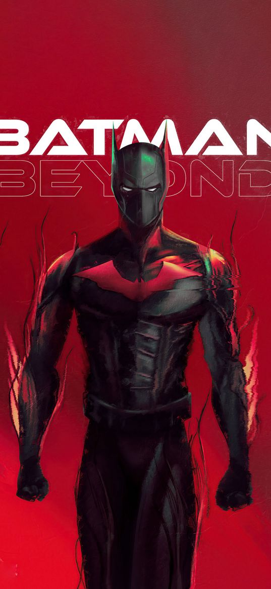 batman, batman beyond, superhero, dc, red, black, poster