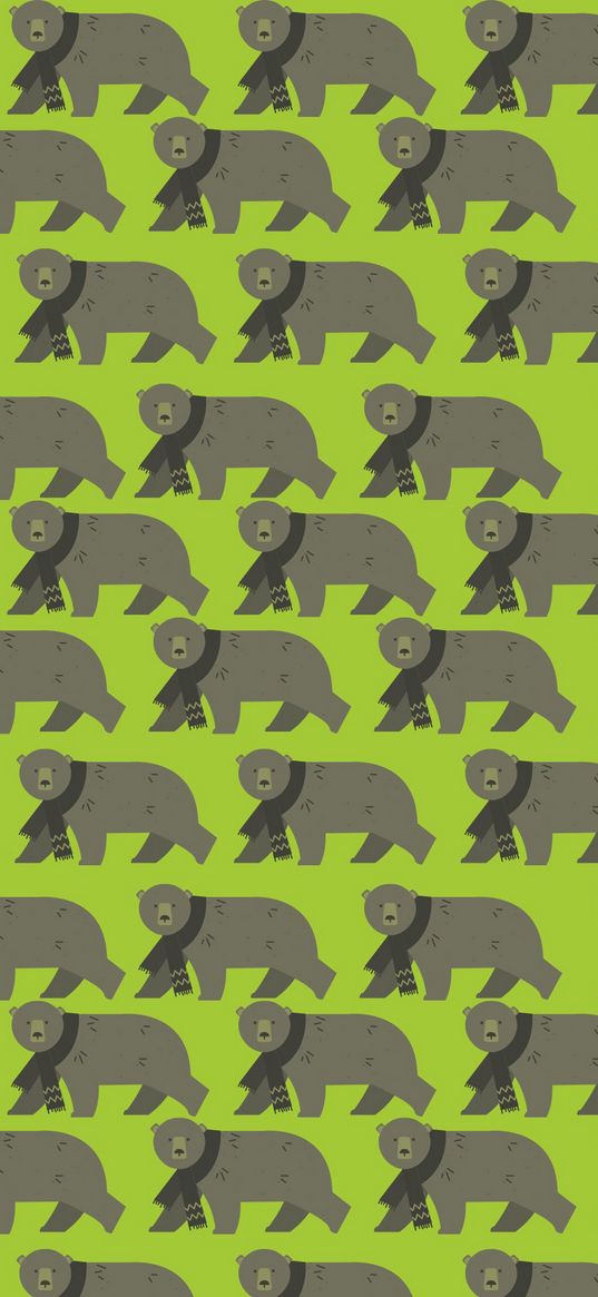 bears, green, animal, pattern, poster, art, drawing