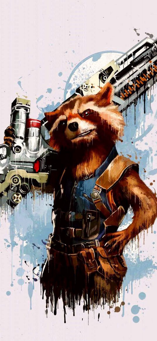 avengers, raccon, rocket, character, marvel, guardians of the galaxy, weapon, art