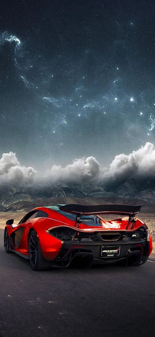 mclaren, car, red, road, sky