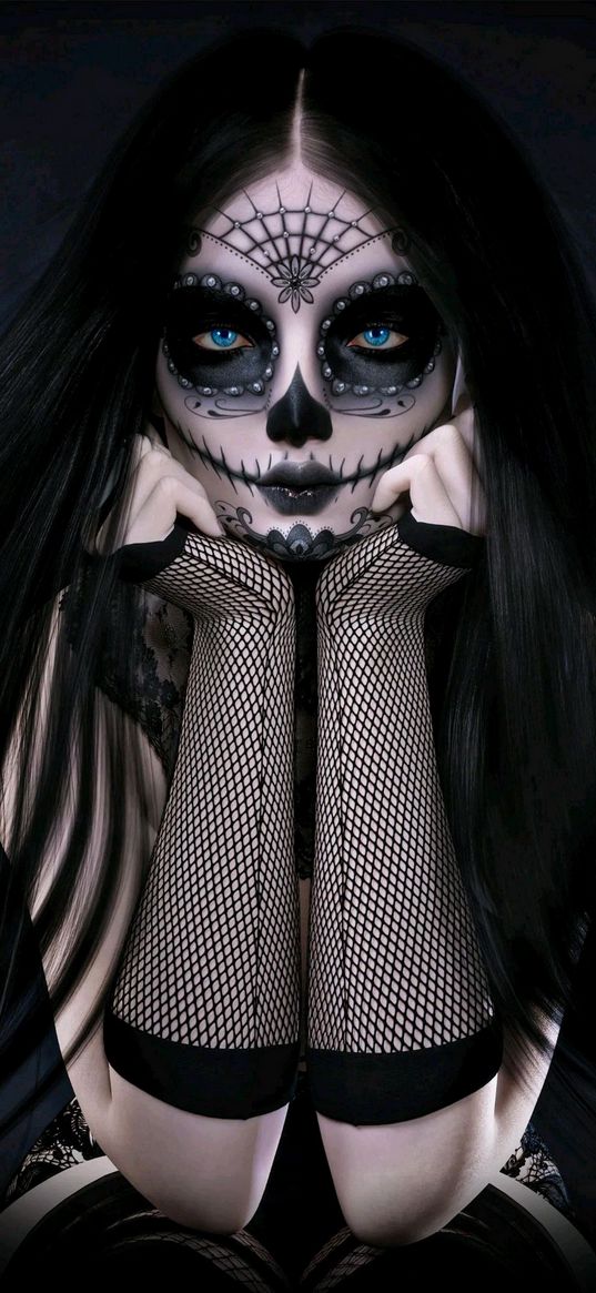 black, girl, skull, makeup, gothic