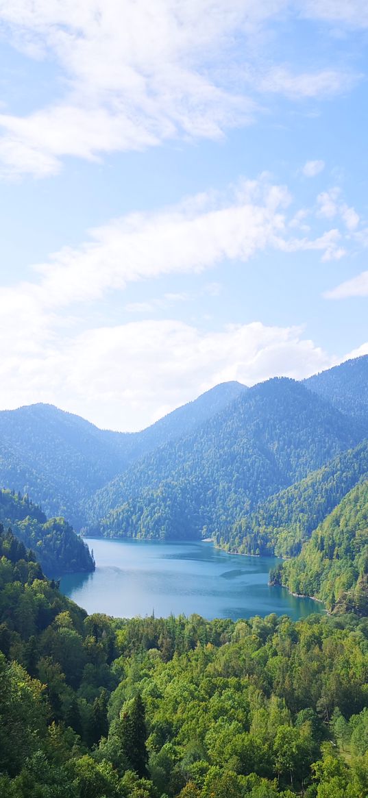 mountains, lake, water, green, summer, abkhazia