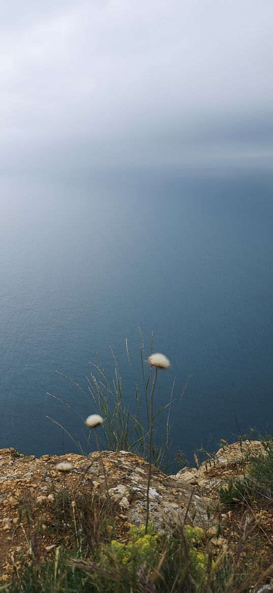 sky, water, summer, sea, gray, blue, sevastopol, stones, grass