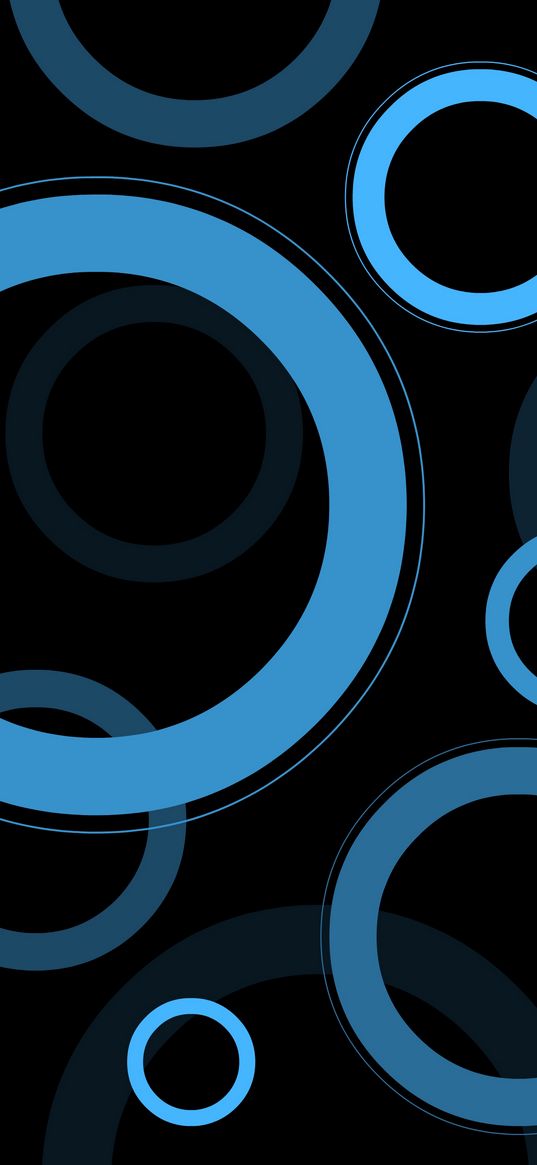 circles, blue, abstraction, dark background