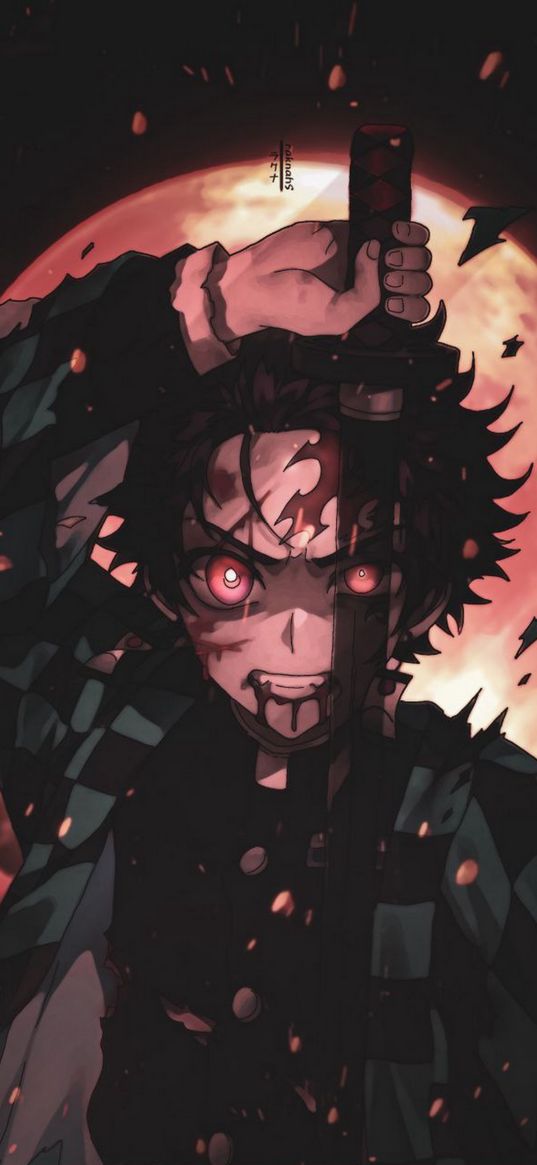 tanjiro kamado, demon slayer, anime, sword