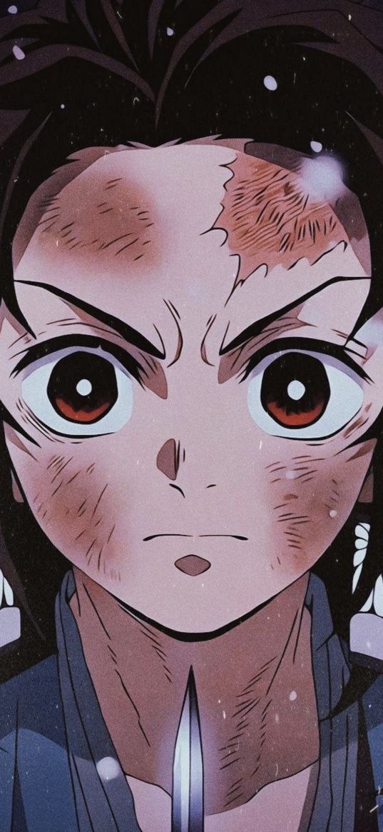 tanjiro kamado, demon slayer, anime, snow