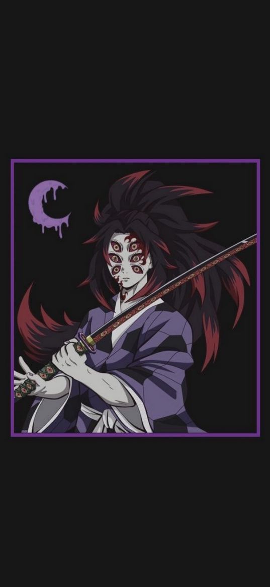 yoriichi, kokushibo, demon, demon slayer, anime, black background, art