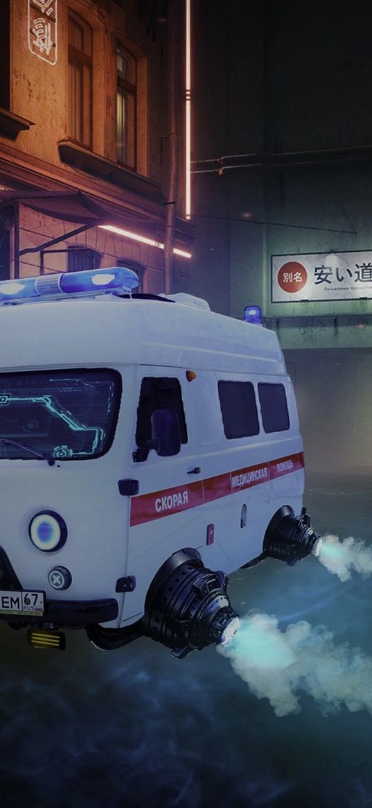 cyberpunk, light, ambulance, car