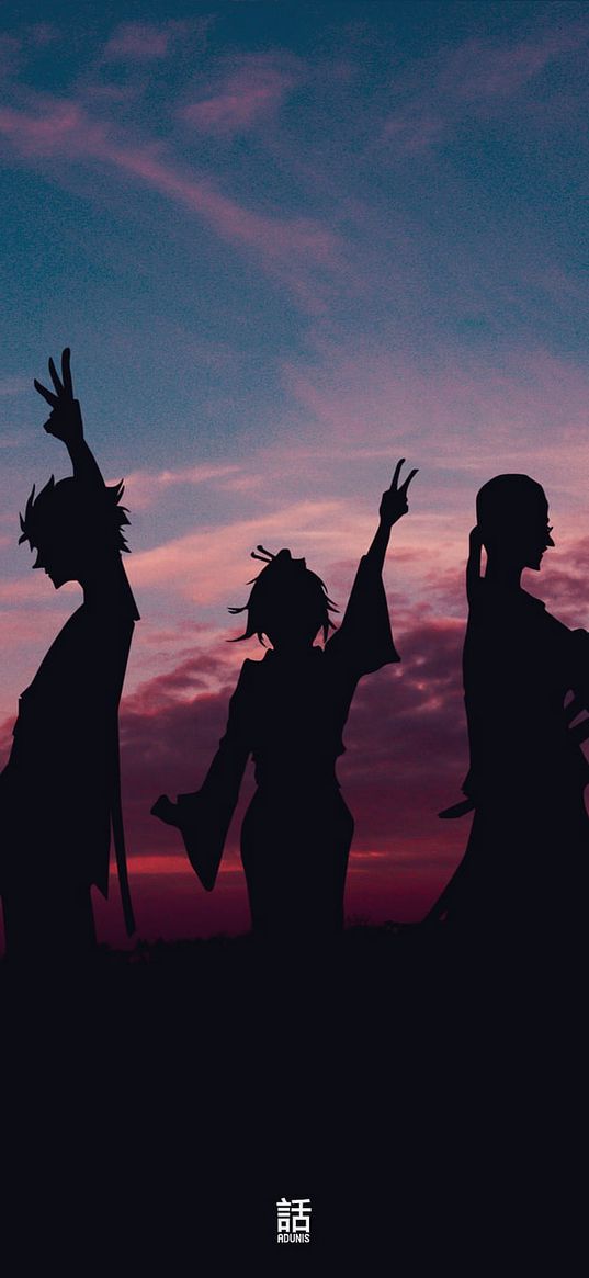 samurai champloo, samurai, art, sunset, silhouettes