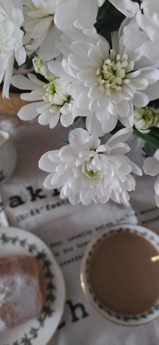 flowers, coffee, breakfast