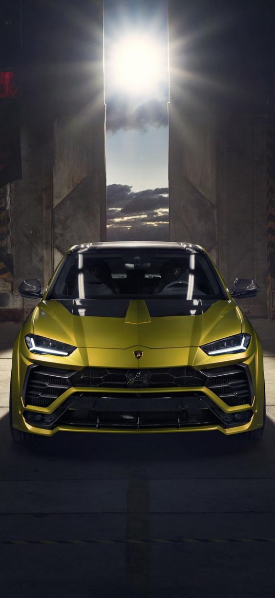 lamborghini urus, lamborghini, sports car, car, golden, garage, sun