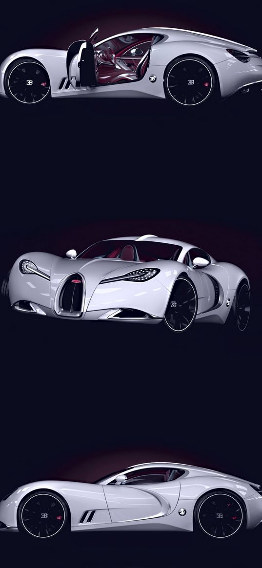 bugatti gangloff, bugatti, auto, white auto, dark background, art