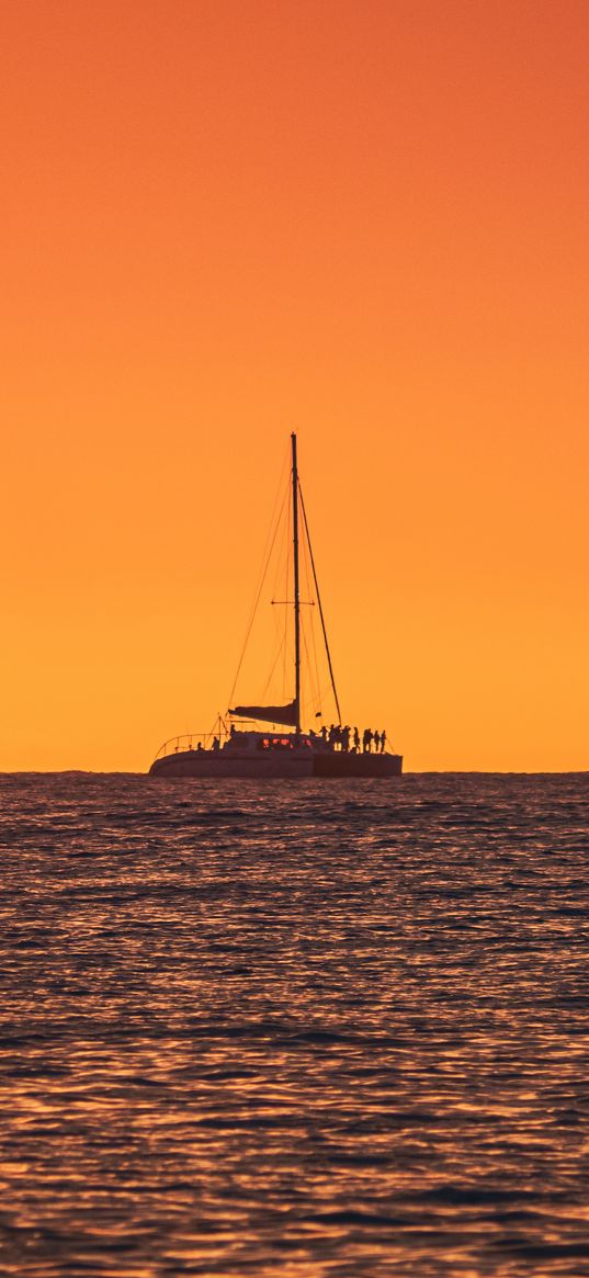 yacht, sea, sunset, minimalism