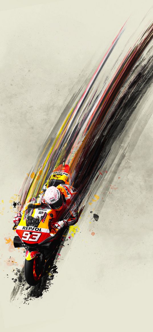 motorcycle, bike, motorcyclist, speed, track, digital art