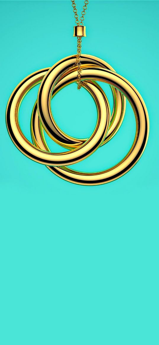 ring, chain, decoration, gold, turquoise background